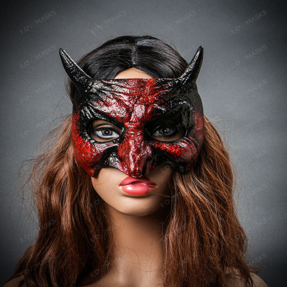Goblin Devil Short Horn Eyes Mask - Bloody Red - Picture 2 of 8